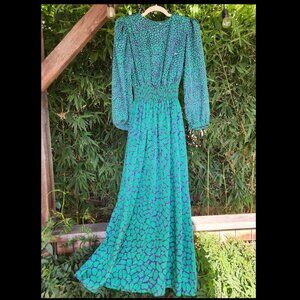*RARE* Gorgeous David Brown Maxi Dress Vintage Balloon Sleeve: Flowy and Showy